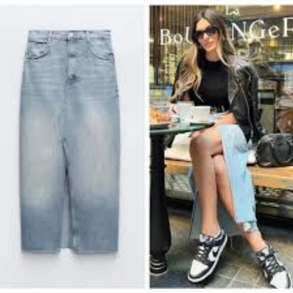 Zara Long Denim Slit Skirt size XS blue - Picture 10 of 15